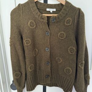 Madewell Green Cardigan Sweater with Circular Knit Design